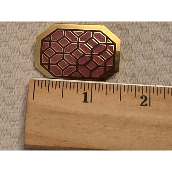 Vintage Isle Of Skye Geometric Gold-Tone Brooch Pin Cloisonne Red Enamel Design - Picture 4 of 4